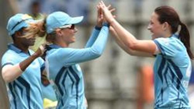 Supernovas players celebrate the dismissal of Trailblazers' Alyssa Healy during Women's T20 match at the Wankhede Stadium in Mumbai in 2018. (PTI) Supernovas players celebrate the dismissal of Trailblazers' Alyssa Healy during Women's T20 match at the Wankhede Stadium in Mumbai in 2018. (PTI)