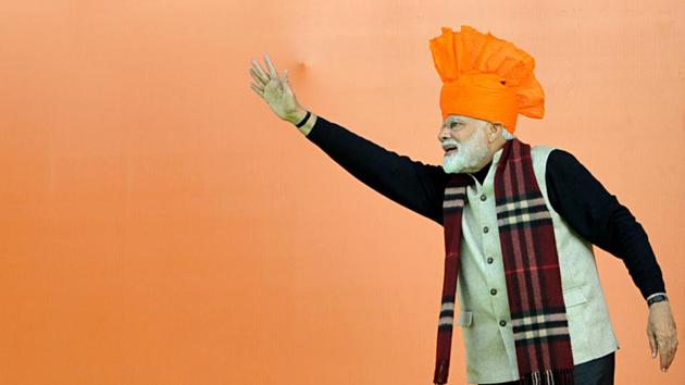 Prime Minister Narendra Modi waves to supporters during a public rally, in Jammu, Jammu and Kashmir. He laid the foundation stone of AIIMS and Jammu-Akhnoor four-lane Highway during his visit at Vijay Pur in Samba district of the state. (Nitin Kanotra / HT Photo) Prime Minister Narendra Modi waves to supporters during a public rally, in Jammu, Jammu and Kashmir. He laid the foundation stone of AIIMS and Jammu-Akhnoor four-lane Highway during his visit at Vijay Pur in Samba district of the state. (Nitin Kanotra / HT Photo)