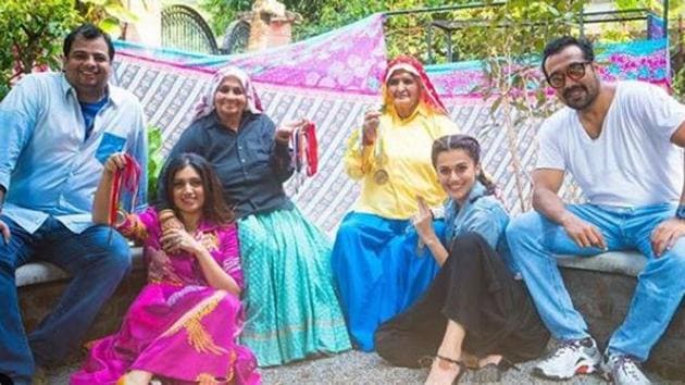 Taapsee Pannu and Bhumi Pednekar on the set of Womaniya.