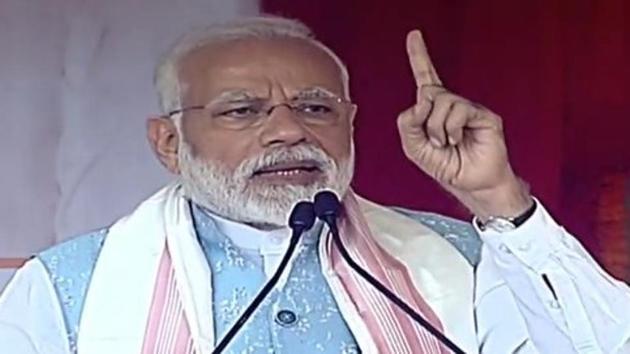 Prime Minister Narendra Modi addressing a public rally at Amingaon on Saturday.(Photo: Twitter/@BJP4India)