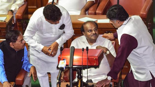 Karnataka Chief Minister HD Kumaraswamy during the Budget session of Karnataka assembly.(PTI file photo) Karnataka Chief Minister HD Kumaraswamy during the Budget session of Karnataka assembly.(PTI file photo)