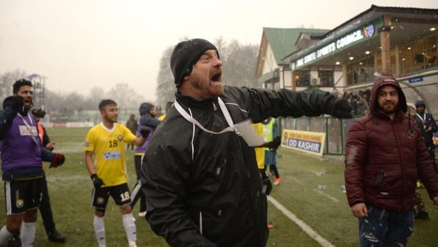 Robertson declined offers from clubs in China and Uganda to take charge of the Snow Leopards but considered abandoning the club just two days in Kashmir, after a power and internet outage cut him off from family back home. Having stayed back, “Overall for me the pleasing thing is that the success of the team has put Kashmir on the football map,” he said. (Tauseef Mustafa / AFP)