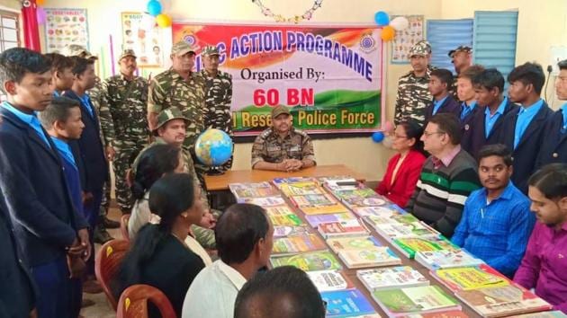 CRPF 60 battalion officials along with students and teachers at a school in Porahat forest village in West Singhbhum (Manoj Kumar) CRPF 60 battalion officials along with students and teachers at a school in Porahat forest village in West Singhbhum (Manoj Kumar)