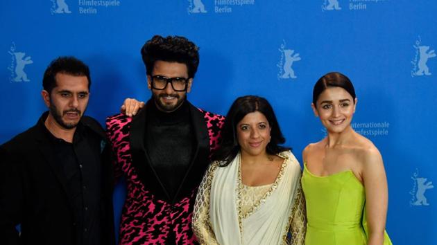 Producer Ritesh Sidhwani, actor Ranveer Singh, director Zoya Akhtar and actor Alia Bhatt pose during a photocall for the film Gully Boy presented in the special gala section at the 69th Berlinale film festival.(AFP)