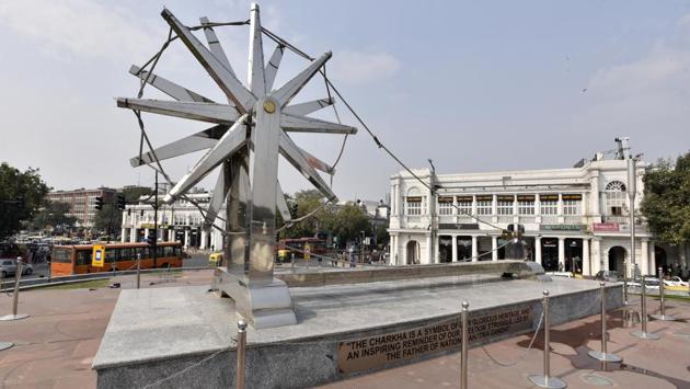 Charkha museum, at Connaught Place. The Gandhi tours --- which last four to five hours and even figure on Lonely Planet and Trip Advisor--- are mostly booked online, and cost anything between Rs 1,500 and Rs 3,000, depending on the size of the group. (Sanjeev Verma / HT Photo)