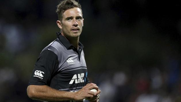 New Zealand's Tim Southee prepares to bowl against India. (AP)
