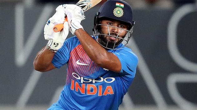 Rishabh Pant plays a shot during the second T20 international cricket match between New Zealand and India.(AFP)