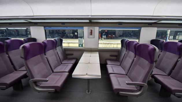 Interior of the country's fastest T-18 train, scheduled to run between New Delhi and Varanasi railway stations.(AP file photo)