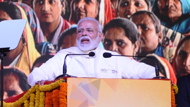 The prime minister was speaking at the inauguration of various development projects in Kurukshetra in Haryana.(Anil Dayal/ HT Photo)