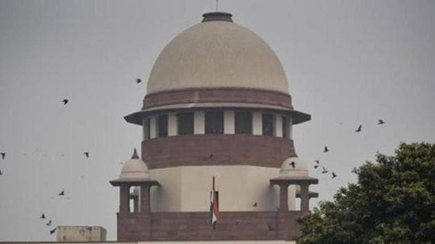 Judicial proceedings were interrupted for over twenty minutes, in court room 3 of the Supreme Court, after an advocate pointed out to a bench of three judges that there was a crack in the plaster of Paris (POP) of the false ceiling over their heads.(HT PHOTO)