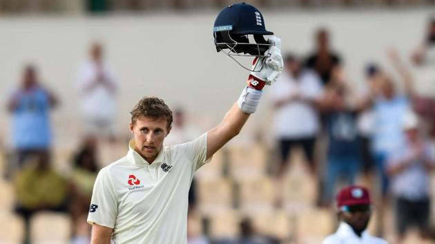 Joe Root of England celebrates his century against the West Indies. (AFP) Joe Root of England celebrates his century against the West Indies. (AFP)