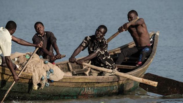 “In the past we tried to make it through but it’s very, very hard and the risk is too great: once, we had to get a helicopter to rescue some fishermen stuck in the hyacinth,” Omondi said. Hyacinth is an aquatic floating plant native to South America that has become a global freshwater scourge. It is believed to have first reached Lake Victoria in the 1990s, floating down the lake’s western tributary, the Kagera. (Yasuyoshi Chiba / AFP) 
