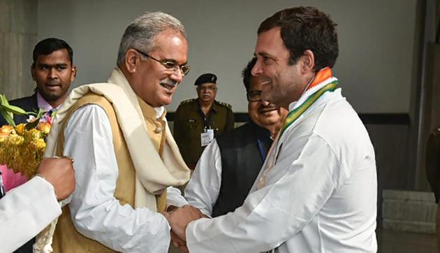 Congress president Rahul Gandhi with Chhattisgarh chief minister Bhupesh Baghel. (PTI file photo) Congress president Rahul Gandhi with Chhattisgarh chief minister Bhupesh Baghel. (PTI file photo)