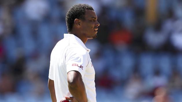 West Indies' Shannon Gabriel waits to bowl against England during day three of the third cricket Test match at the Daren Sammy Cricket Ground in Gros Islet, St. Lucia, Monday(AP)