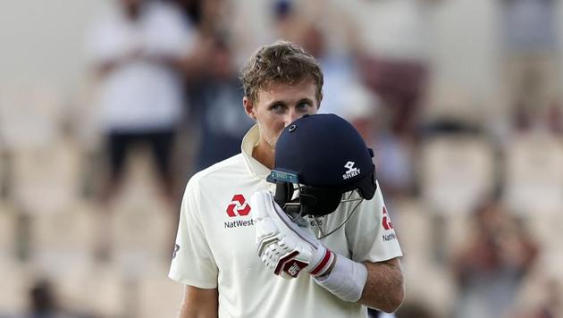 England's captain Joe Root celebrates after he scored a century against West Indies during day three of the third cricket Test match at the Daren Sammy Cricket Ground in Gros Islet, St. Lucia (AP) England's captain Joe Root celebrates after he scored a century against West Indies during day three of the third cricket Test match at the Daren Sammy Cricket Ground in Gros Islet, St. Lucia (AP)