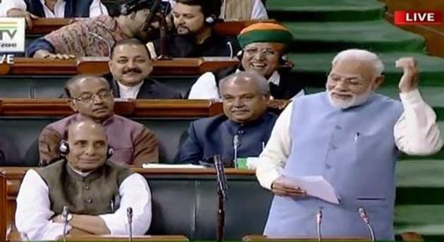 Prime Minister Narendra Modi speaks in the Lok Sabha on Wednesday.