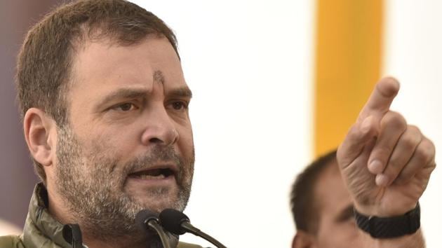 Congress president Rahul Gandhi addresses during 'Dharma Porata Deeksha', a day-long fast to demand special status for the state of Andhra Pradesh at Andhra Pradesh Bhawan, in New Delhi on Monday, February 11, 2019. (Photo by Sanjeev Verma/ Hindustan Times)(Sanjeev Verma/HT photo)