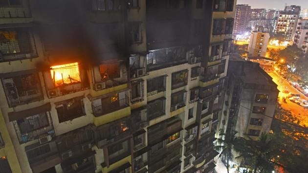 File photo of a fire in Sargam Society near Ganesh Garden in Tilak Nagar in Mumbai, December 27, 2018. Currently, the fire brigade has a pump that can throw water up to 30m, or nine-ten floors of a building. (Pratik Chorge/HT File) File photo of a fire in Sargam Society near Ganesh Garden in Tilak Nagar in Mumbai, December 27, 2018. Currently, the fire brigade has a pump that can throw water up to 30m, or nine-ten floors of a building. (Pratik Chorge/HT File)