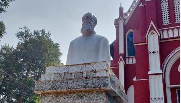 The bust of Fr. Hoffmann at a Roman Catholic Church in Sarwada village in Khunti,Jharkhand , is at the centre of a controversy between the state BJP and christian missionaries. (HT Photo) The bust of Fr. Hoffmann at a Roman Catholic Church in Sarwada village in Khunti,Jharkhand , is at the centre of a controversy between the state BJP and christian missionaries. (HT Photo)