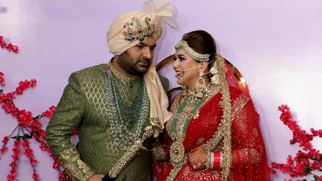 Jalandhar: Comedian Kapil Sharma and Ginni Chatrath at their wedding ceremony in Jalandhar on Dec. 12, 2018. (Photo: IANS)(IANS)