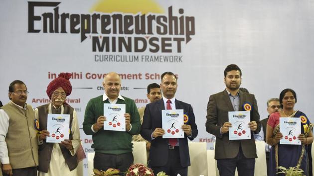 Delhi Deputy CM Manish Sisodia on Wednesday launched the Entrepreneurship Mindset Curriculum Framework. The Curriculum Framework organised by SCERT aims to develop Entrepreneurial Spirit and Mindset among students of class 9th to class 12th in government schools. The entrepreneurship curriculum will begin as a pilot project in April and will see a full-fledged launch in all government schools in July. (Burhaan Kinu / HT Photo) Delhi Deputy CM Manish Sisodia on Wednesday launched the Entrepreneurship Mindset Curriculum Framework. The Curriculum Framework organised by SCERT aims to develop Entrepreneurial Spirit and Mindset among students of class 9th to class 12th in government schools. The entrepreneurship curriculum will begin as a pilot project in April and will see a full-fledged launch in all government schools in July. (Burhaan Kinu / HT Photo)