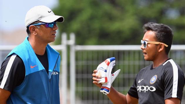 File image of India A coach Rahul Dravid with Prithvi Shaw.(IDI via Getty Images)