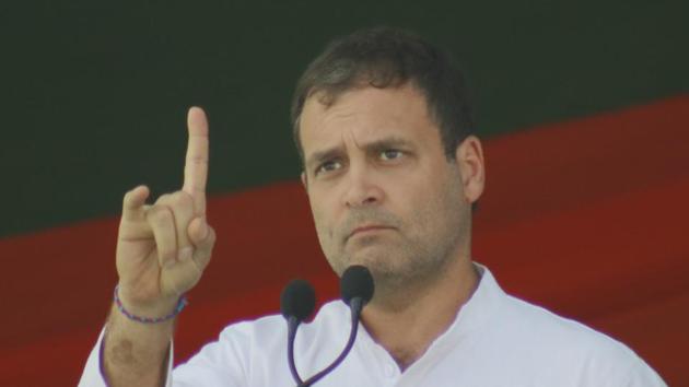 Congress president Rahul Gandhi at the ‘Jan Akrosh Rally’ at Valsad in Gujarat. (Siddharaj Solanki/HT Photo) Congress president Rahul Gandhi at the ‘Jan Akrosh Rally’ at Valsad in Gujarat. (Siddharaj Solanki/HT Photo)