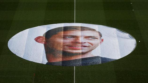 General view of a tribute inside the stadium in memory of Emiliano Sala(REUTERS)