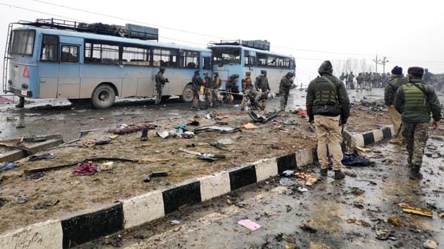 In the attack that took place around 3pm, a Mahindra Scorpio, loaded with nearly 250kg of explosives rammed into a convoy of the security forces, leaving as many as 43 CRPF jawans dead. The Jaish-e-Mohammad has claimed responsibility for the attack.(ANI)