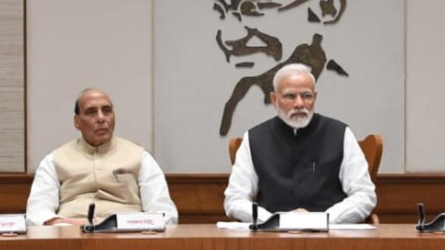 Prime Minister Narendra Modi chaired a Cabinet Committee on Security (CCS) meeting Friday morning to discuss post-Pulwama terror attack security situation in the Kashmir Valley.(HT photo)