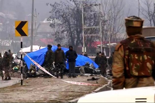 Central Reserve Police Force (CRPF) vehicle damaged during the Pulwama attack, Feb 14(ANI)