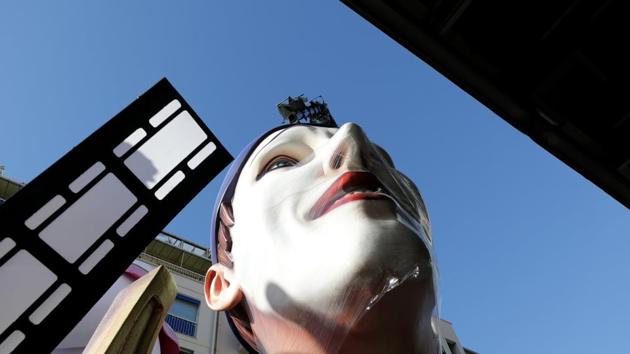 The face of the King of Carnival is seen during preparations for the carnival parade in Nice, France. (Eric Gaillard / REUTERS)