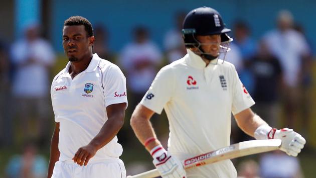 West Indies' Shannon Gabriel with England's Joe Root. (Action Images via Reuters) West Indies' Shannon Gabriel with England's Joe Root. (Action Images via Reuters)