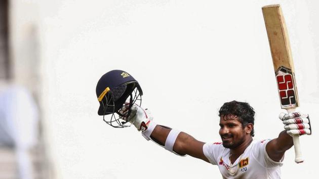 Sri Lanka's Kusal Perera celebrates his team’s victory after hittting the winning runs against South Africa.(AFP)