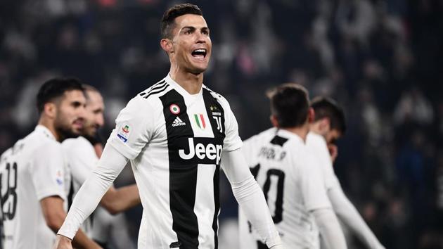 Juventus' Portuguese forward Cristiano Ronaldo celebrates after scoring against Frosinone.(AFP)