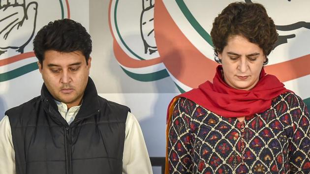 Congress general secretaries Priyanka Gandhi Vadra and Jyotiraditya Scindia observe a two minute silence over the Pulwama militant attack on CRPF convoy, at the party office in Lucknow, Thursday, Feb. 14, 2019. (PTI) Congress general secretaries Priyanka Gandhi Vadra and Jyotiraditya Scindia observe a two minute silence over the Pulwama militant attack on CRPF convoy, at the party office in Lucknow, Thursday, Feb. 14, 2019. (PTI)