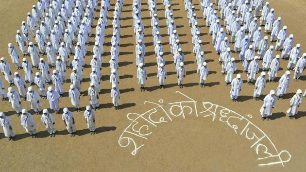 Students observe a two minute silence to pay tribute to the CRPF martyrs. Image for representation purpose.(PTI file photo)