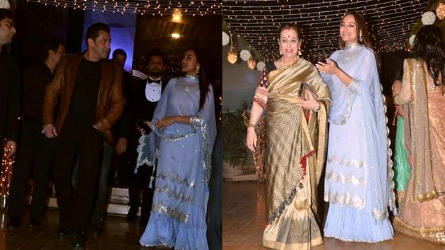 Salman Khan, Sonakshi Sinha and Poonam Sinha at a wedding.(Varinder Chawla)