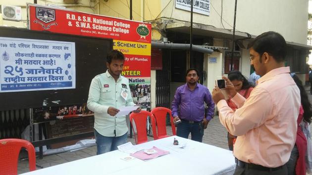 On the occasion of National Voters’ Day in the last week of January, chief election officer (Maharashtra) had organised a special programme with V Citizens’ Action Group (VCAN) and Jai Hind College(HT File)