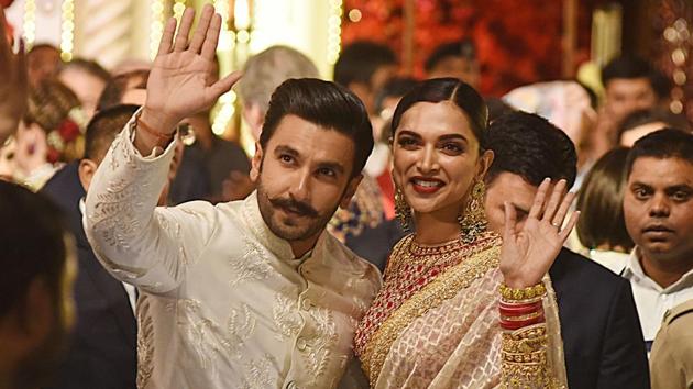 Ranveer Singh and Deepika Padukone attend the wedding of Indian businesswoman Isha Ambani with Indian businessman Anand Piramal in Mumbai on December 12, 2018.(AFP)