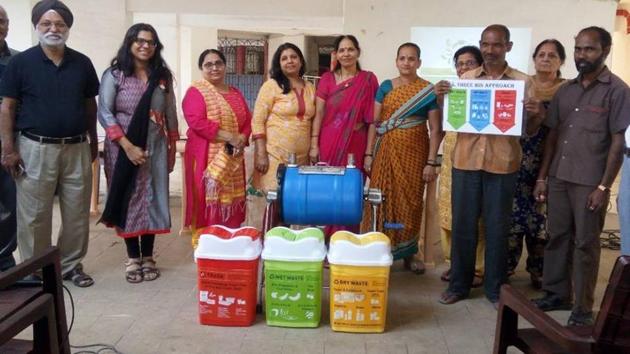 Malhar co-operative society members have recycled 3.7 tonnes of organic waste since January 2018. (HT Photo) Malhar co-operative society members have recycled 3.7 tonnes of organic waste since January 2018. (HT Photo)