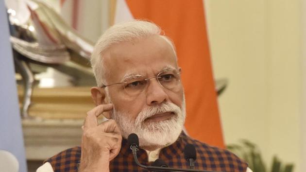 Prime Minister Narendra Modi seen during a joint press statement after delegation level meeting with Argentine President Mauricio Macri, at Hyderabad House, in New Delhi on February 18. (Sanjeev Verma/HT PHOTO) Prime Minister Narendra Modi seen during a joint press statement after delegation level meeting with Argentine President Mauricio Macri, at Hyderabad House, in New Delhi on February 18. (Sanjeev Verma/HT PHOTO)