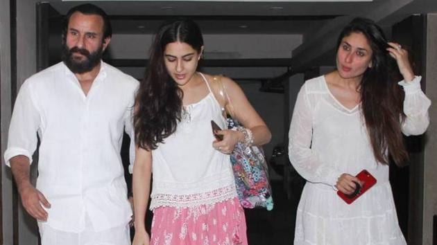 Sara Ali Khan with Kareena Kapoor and Saif Ali Khan.