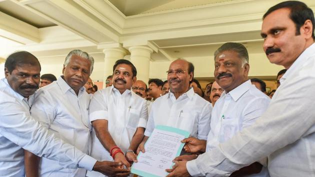 The AIADMK on Tuesday struck an alliance with the PMK for the upcoming Lok Sabha elections, giving the S Ramadoss party seven seats in Tamil Nadu and is set to finalise a deal with the BJP later. AIADMK is set to formalise a seat-sharing deal with the BJP too. Union minister Piyush Goyal is in Chennai to hold talks with AIADMK and Vijayakanth-led DMDK. (R Senthil Kumar / PTI)