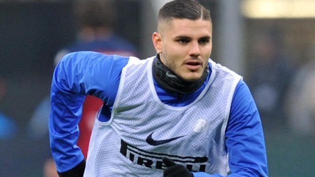Inter Milan's Mauro Icardi during the warm up before the match.(REUTERS)
