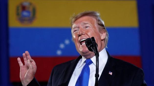 U.S. President Donald Trump speaks about the crisis in Venezuela during a visit to Florida International University in Miami, Florida.(REUTERS)