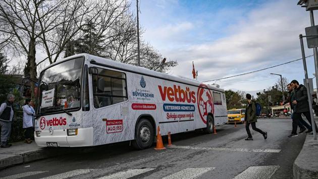 The Vetbus is pictured at Rumelihisari district in northern Istanbul. The bus is a mobile clinic stationed for several days in different neighbourhoods around the Turkish metropolis. Here, stray animals are rescued, examined and put up for adoption. (Ozan Kose / AFP)