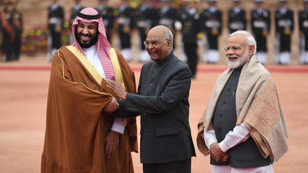 Saudi Arabian Crown Prince Mohammad bin Salman has said that his country sees an opportunity to invest as much as $100 billion in various sectors in India in the coming few years. Addressing a joint press conference with Prime Minister Narendra Modi, the crown prince said his country had invested $44 billion since 2016 in India, when PM Modi had visited the country, and had benefitted from it. (Raj K Raj / HT Photo) Saudi Arabian Crown Prince Mohammad bin Salman has said that his country sees an opportunity to invest as much as $100 billion in various sectors in India in the coming few years. Addressing a joint press conference with Prime Minister Narendra Modi, the crown prince said his country had invested $44 billion since 2016 in India, when PM Modi had visited the country, and had benefitted from it. (Raj K Raj / HT Photo)