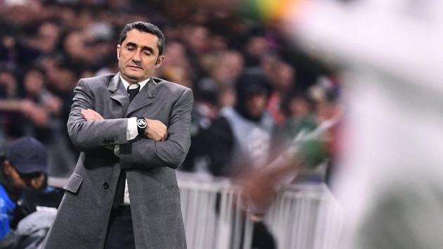 Barcelona coach Ernesto Valverde reacts during their Champions League match against Lyon. (AFP) Barcelona coach Ernesto Valverde reacts during their Champions League match against Lyon. (AFP)