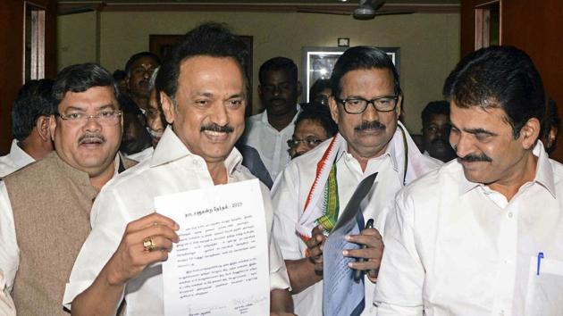 DMK President MK Stalin, Congress leader Mukul Wasnik, Tamil Nadu Congress Committee President KS Alagiri and others announce the seat sharing agreement for the 2019 Lok Sabha polls, in Chennai on February 20. (PTI Photo) DMK President MK Stalin, Congress leader Mukul Wasnik, Tamil Nadu Congress Committee President KS Alagiri and others announce the seat sharing agreement for the 2019 Lok Sabha polls, in Chennai on February 20. (PTI Photo)
